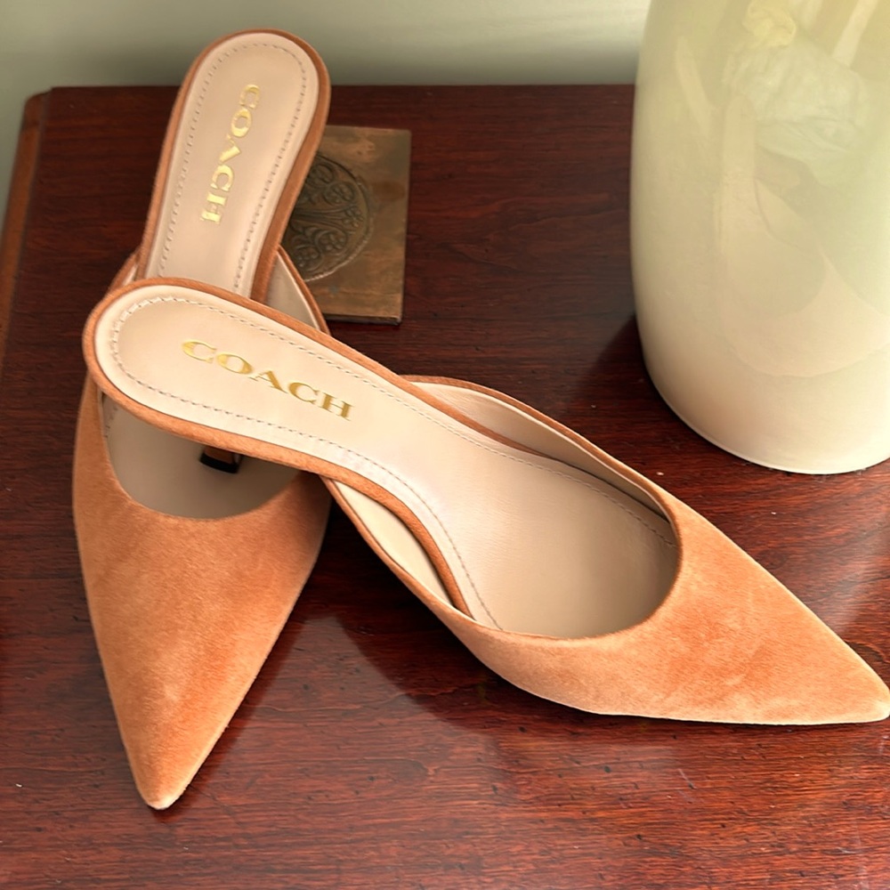 Coach suede mules. Cognac size 8. Beautiful never used.